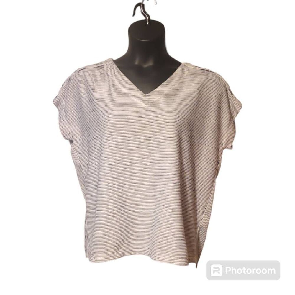 Jones New York Women's Striped Blouse Dolman Sleeve Top Ribbed V Neck Blue L